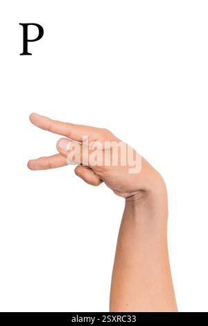 Sign language letter P with white background Stock Photo