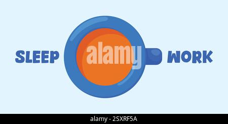 Office routine sleep to work tea vector illustration. morning coffee tea concept icon Stock Vector