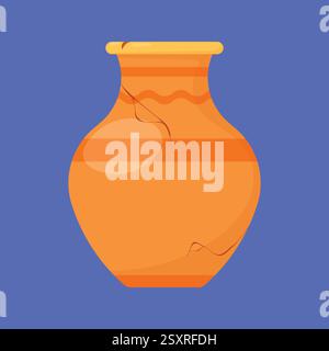 Vintage Clay Vase Jar Vector Illustration. cracked clay pottery jar icon cartoon Stock Vector