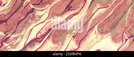 Abstract fluid art background light pink and beige colors. Liquid marble. Acrylic painting on canvas with lilac shiny lines and gradient. Rose ink bac Stock Photo