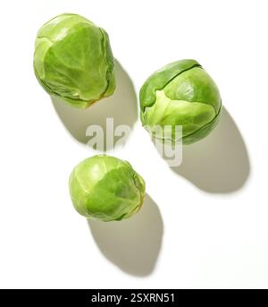 fresh green brussels sprouts isolated on white background, top view Stock Photo