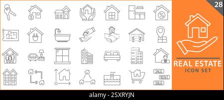 Real Estate web icon set. Included the icons as realty, property, mortgage, home loan and more. set icons collection. Simple vector illustration. Stock Vector
