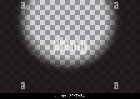 Checkered backdrop effect. Translucent gradient shape. Transparent spotlight form. Vector overlay background. Stock Vector