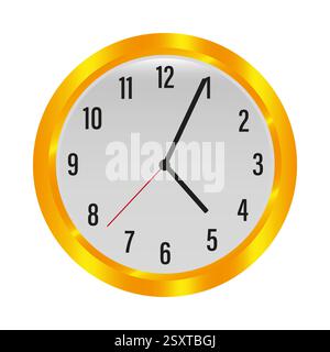 Wall clock. Gold frame. Time concept. Vector illustration. Stock Vector