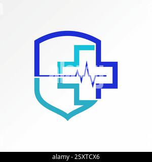 Logo design graphic concept creative premium vector stock image top sell line plus medical health care shield badge frequency hospital clinic pharmacy Stock Vector