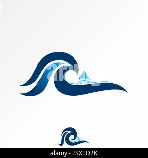 Logo design graphic concept creative premium vector stock image top sell abstract waves coast beach sailor fishing sea ocean yacht transport vacation Stock Vector