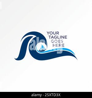 Logo design graphic concept creative premium vector stock image top sell abstract coast waves beach sailor fishing sea ocean yacht transport vacation Stock Vector