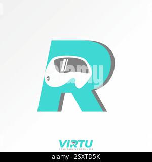 Logo design graphic concept creative premium vector stock image top sell initial R font 3D shadow virtual reality gaming glasses monogram typography Stock Vector