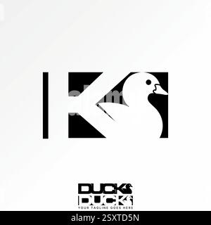 Logo design graphic concept creative premium vector stock image top sell initial K font negative spave with duck on square monogram typo animal farmer Stock Vector