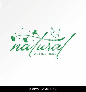 Logo design graphic concept creative premium vector stock image top sell text Natural script font butterfly flower leaf stalk art monogram beautiful Stock Vector