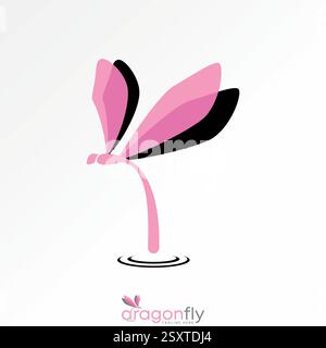 Logo design graphic concept creative premium vector stock image top sell abstract gragonfly with water drop fall on fresh flora exotic mascot insect Stock Vector