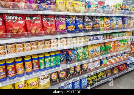 San Juan Puerto Rico,Viejo Old San Juan,Walgreens pharmacy drugstore,inside interior,sale display shelves,bags junk food,salty snacks,brand name chips Stock Photo