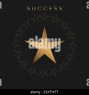 Three Realistic metallic golden stars on gradient brown background. and stars gold with bokeh Vector illustration. Stock Vector
