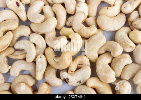 Cashew nuts pile texture isolated on white background. Stock Photo