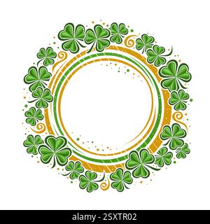 Vector Frame for St. Patrick's Day with copy space for ad text, round layout with outline illustration of shamrock leaves and cartoon flourishes, flor Stock Vector