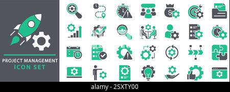 Project management icon collection. Time management and planning concept. Vector icon set. Stock Vector