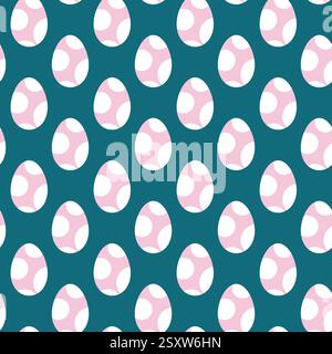 Seamless Pattern of Pink Spotted Eggs on a Teal Background Stock Vector