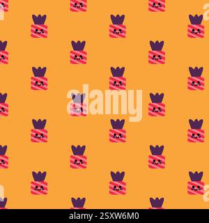 Seamless Pattern Featuring Cute Striped Boxes With Happy Faces on Orange Background Stock Vector
