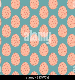 Seamless Pattern with Polka Dot Eggs on a Teal Background Stock Vector
