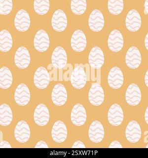 Seamless Easter Egg Pattern with Wavy Designs on Yellow Background Stock Vector