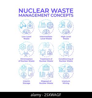 Nuclear waste management blue gradient concept icons Stock Vector
