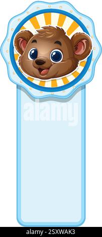 Adorable bear illustration on a decorative bookmark Stock Vector