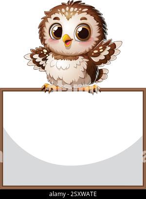 Adorable owl perched on an empty sign Stock Vector