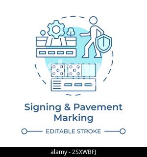 Signing and pavement marking soft blue concept icon Stock Vector
