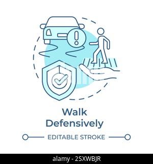 Walk defensively soft blue concept icon Stock Vector