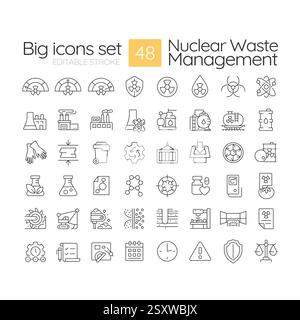 Nuclear waste management linear icons set Stock Vector