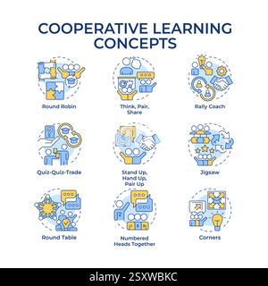 Cooperative learning multi color concept icons Stock Vector