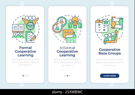 Cooperative learning types onboarding mobile app screen Stock Vector