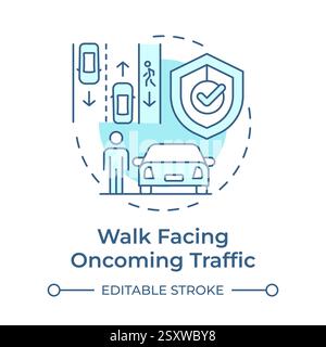 Walk facing oncoming traffic soft blue concept icon Stock Vector