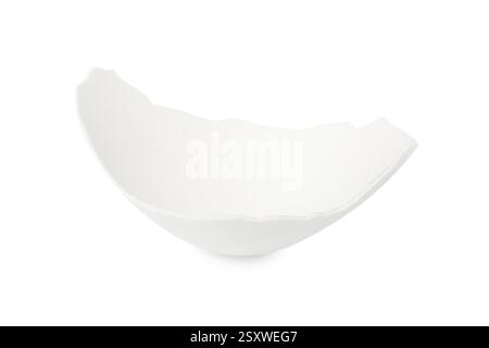 One piece of broken eggshell isolated on white Stock Photo
