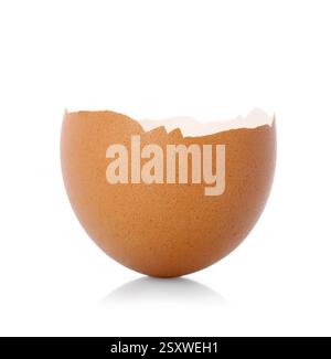 One piece of broken eggshell isolated on white Stock Photo