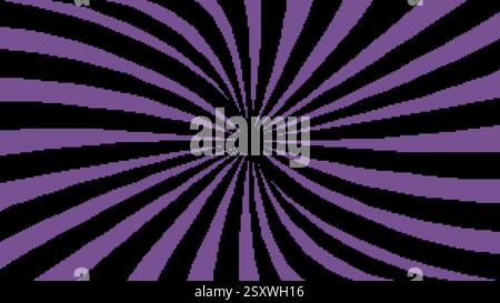 Hypnotic spiral pixel art. Swirl tunnel, black and purple, vector illustration in retro 8-bit video game style Stock Vector
