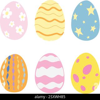 Easter egg set. Happy Easter decorating symbols. Easter eggs spring icons collection. Vector illustration Stock Vector