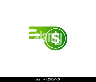 Minimalist green finance icon with arrow and dollar for quick transactions. Stock Vector