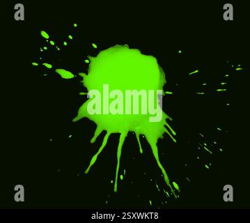 Grunge brush strokes paint. The puddle of an green watercolor paint spill isolated over black background. Paint Puddle Spill. Spilled paint. Stock Photo