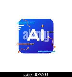 AI symbol with abstract gradient, glitch design, and virtual bot focus. Stock Vector