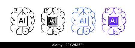 Brain shaped AI logo with circuits for futuristic technology. Stock Vector