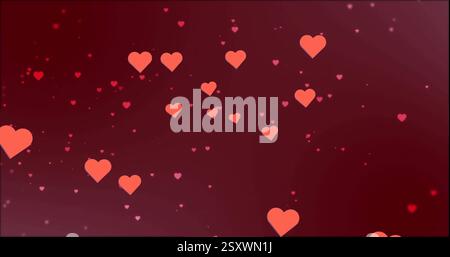 Image of red hearts over red background Stock Photo