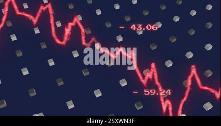 Image of squares and data processing over diagrams Stock Photo