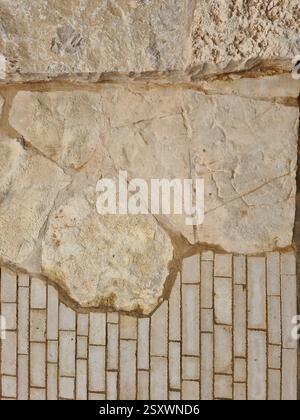Close-up of a regular yellow limestone brick wall in Riyadh, Saudi ...