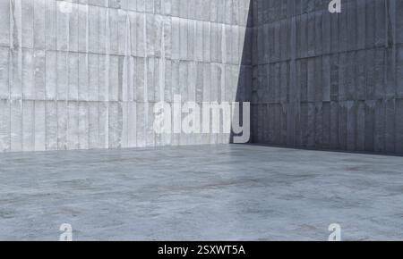 Empty concrete room corner with sunlight creating strong shadows 3d Stock Photo