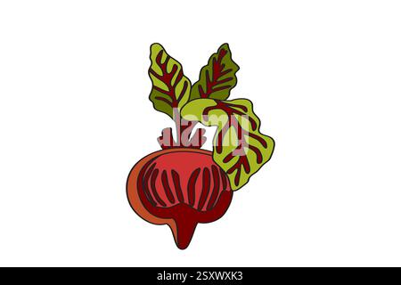 Hand drawn botanical juicy beet isolated on white background. Cartoon colorful plant vegetable vector illustration. Graphic design for Birthday Invita Stock Vector