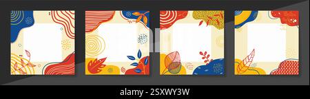 Asian American and Pacific Islander Heritage Month Modern Abstract Social Media Post Template Background. May Awareness Carousel Graphic. 4 Set Floral Stock Vector