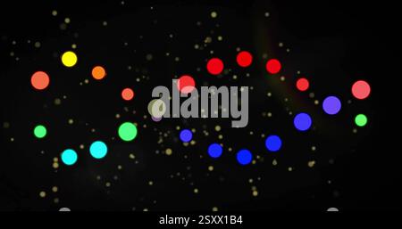Image of colourful dna strand and light spots on black background Stock Photo