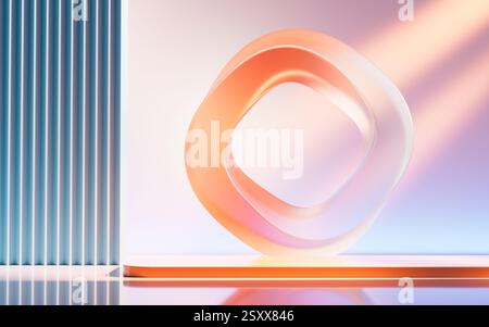 Empty stage with creative curve geometries, 3d rendering. 3D illustration. Stock Photo