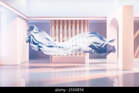 Flowing cloth with creative geometries, 3d rendering. 3D illustration. Stock Photo